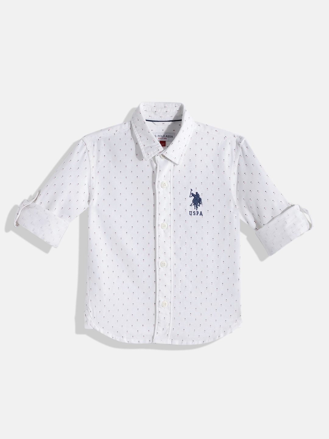 

U.S. Polo Assn. Kids Boys Abstract Printed Pure Cotton Casual Shirt, White