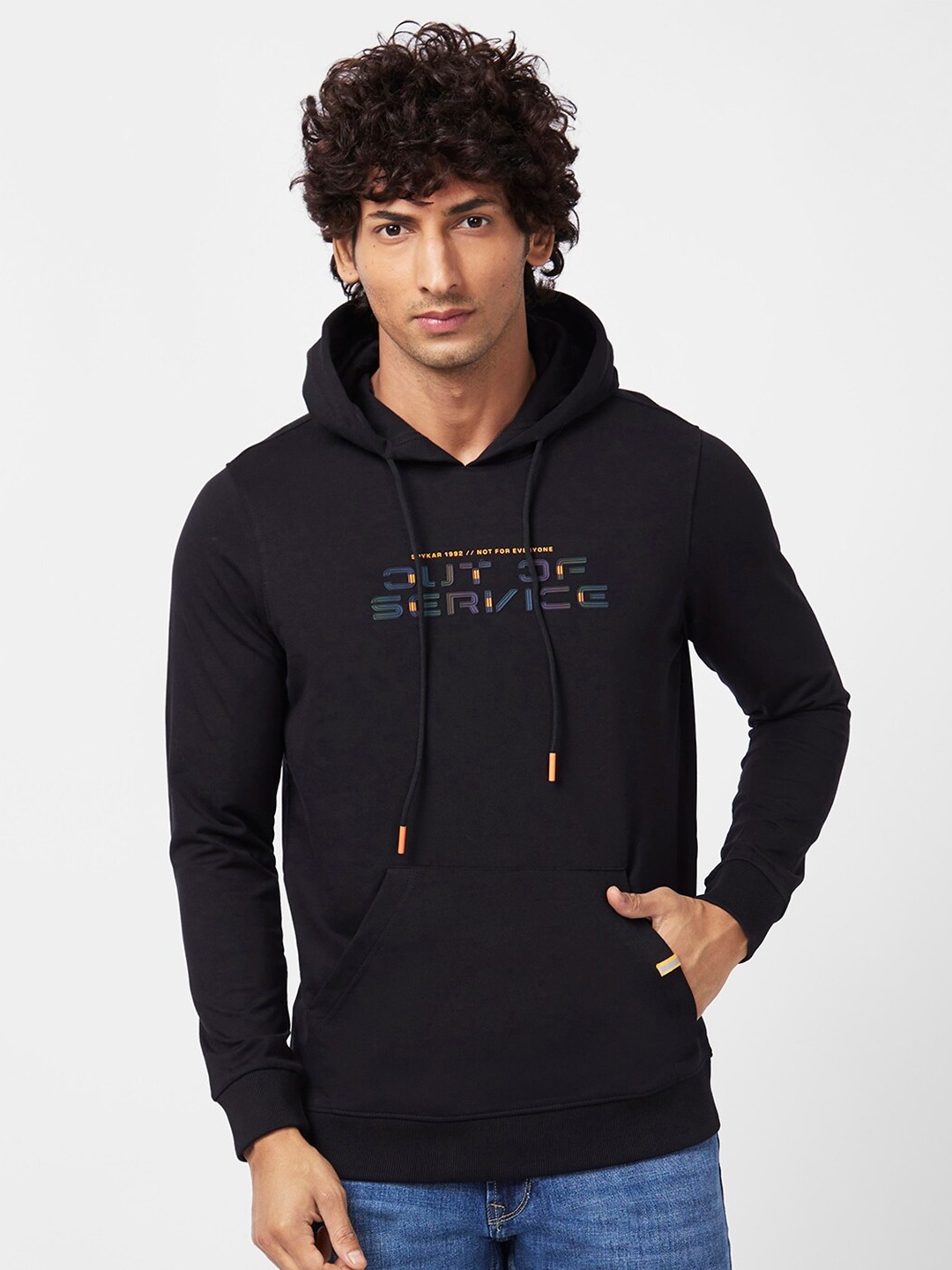 

SPYKAR Typography Printed Hooded Sweatshirt, Black