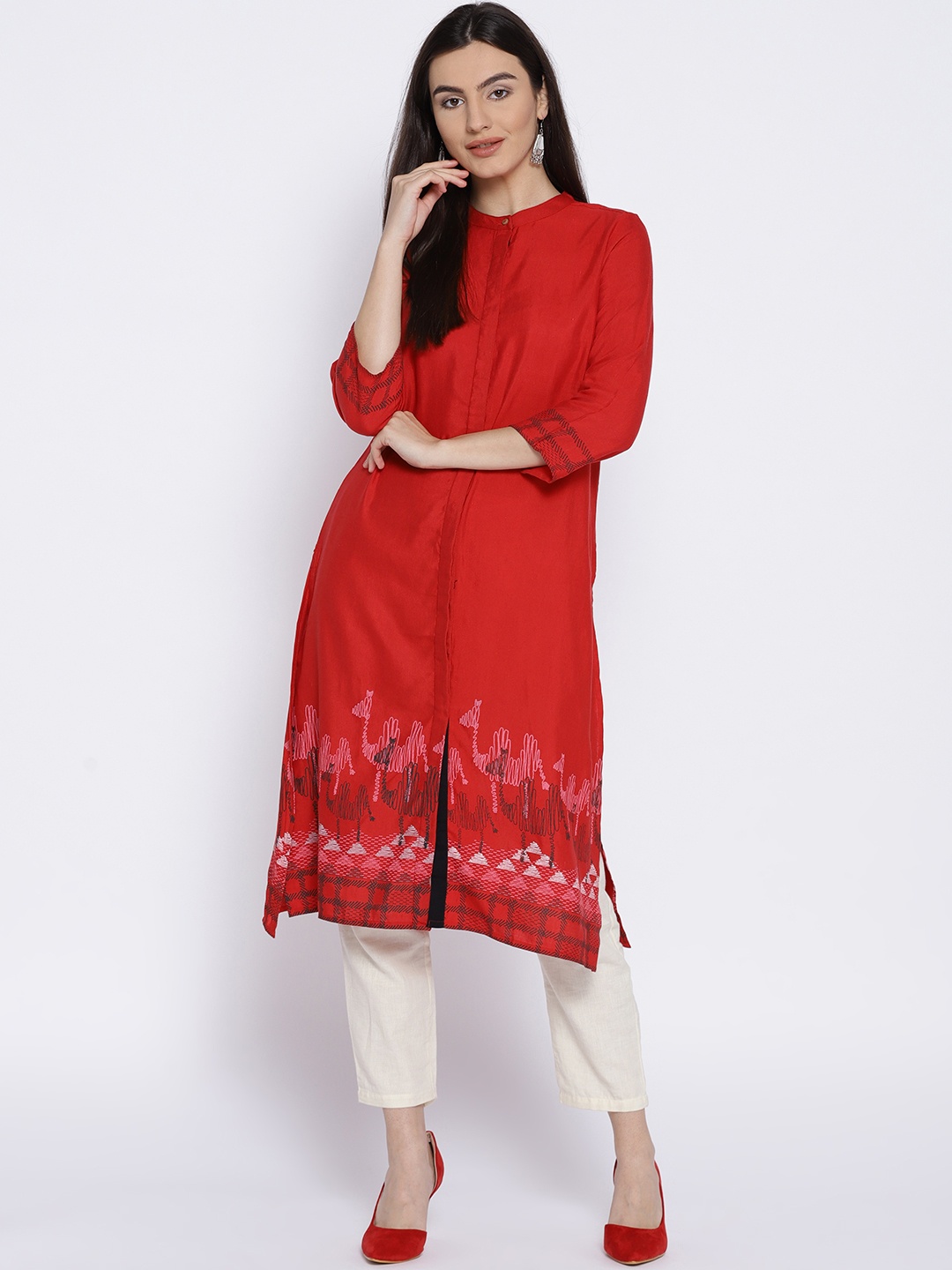 

Global Desi Women Red Printed Straight Kurta