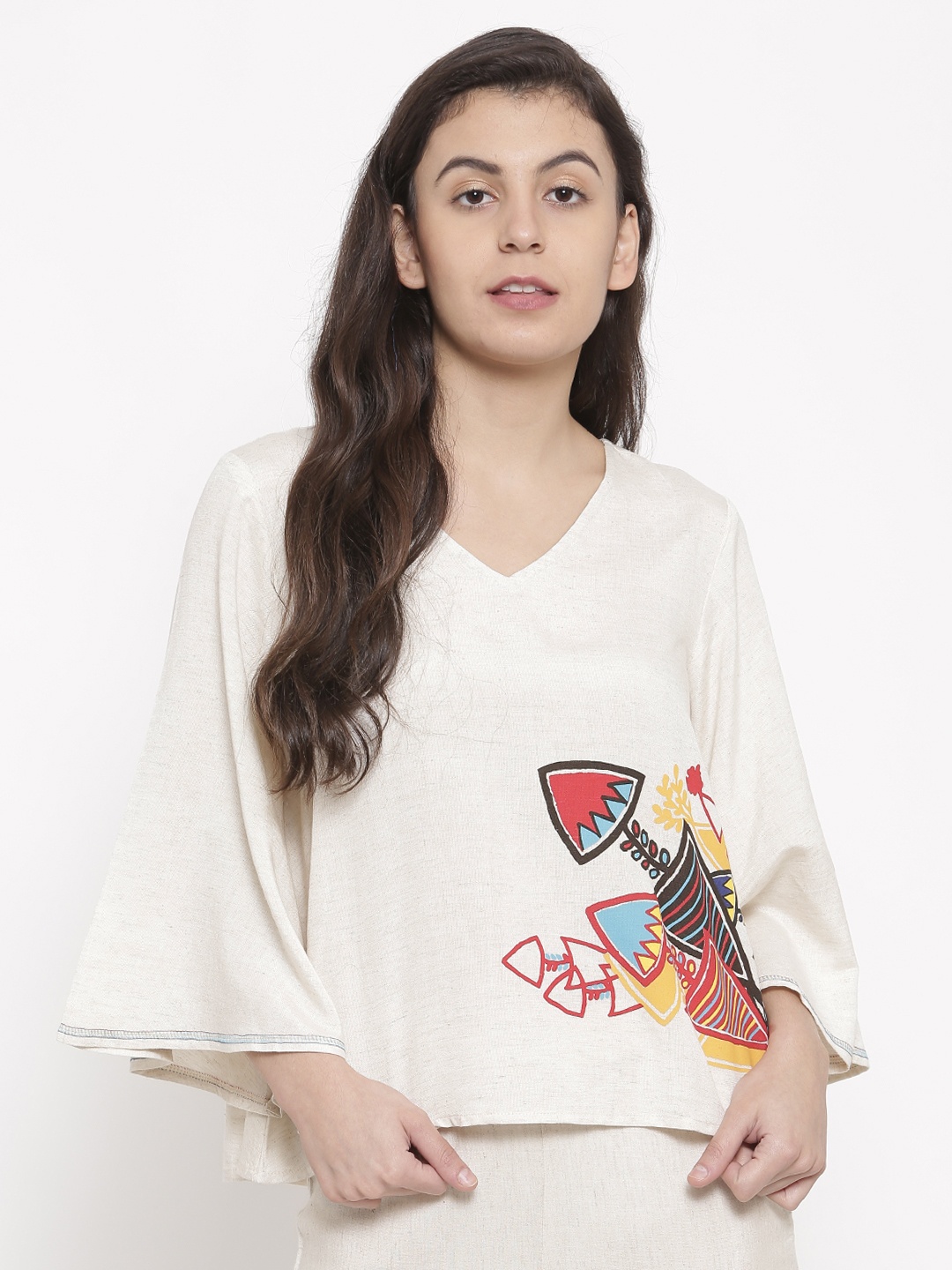 

Global Desi Women Off-White Printed Top