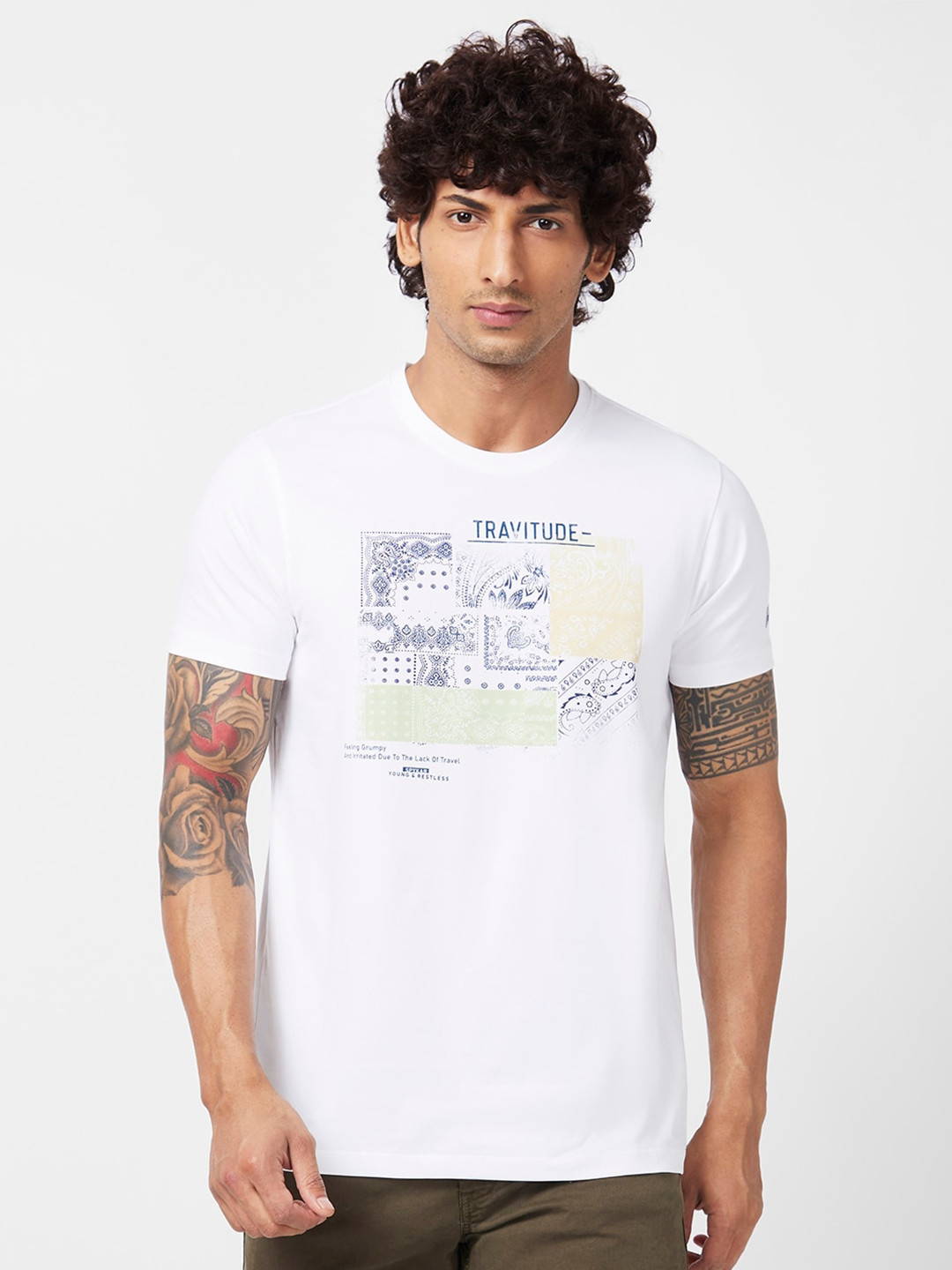 

SPYKAR Typography Printed Slim Fit Cotton T-shirt, White