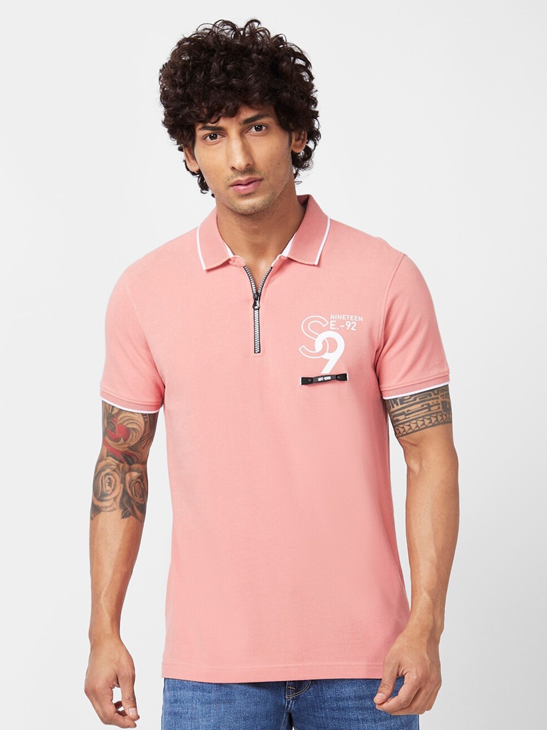 

SPYKAR Polo Collar Slim Fit Cotton T-Shirt, Pink