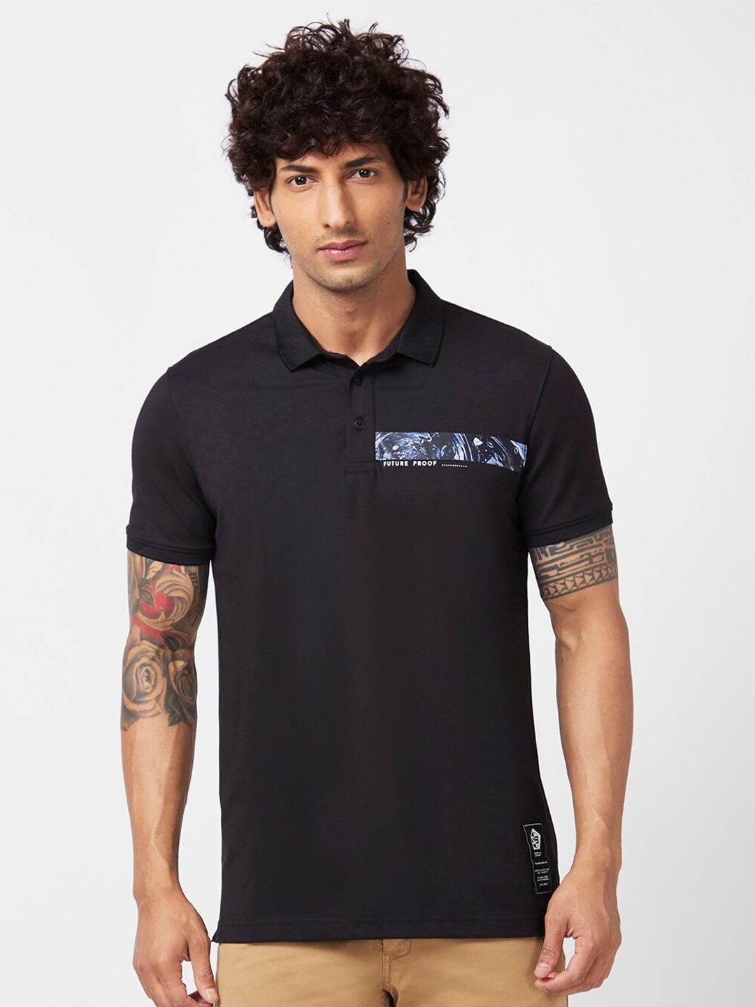 

SPYKAR Polo Collar Slim Fit Cotton T-Shirt, Black