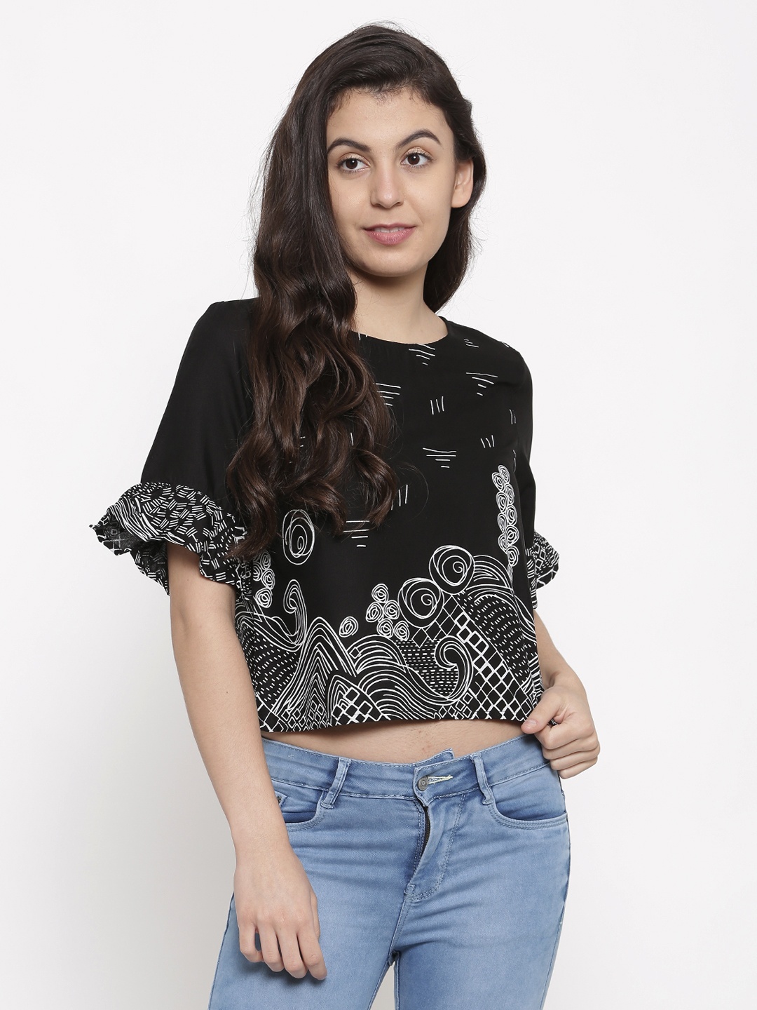 

Global Desi Women Black Printed Crop Top