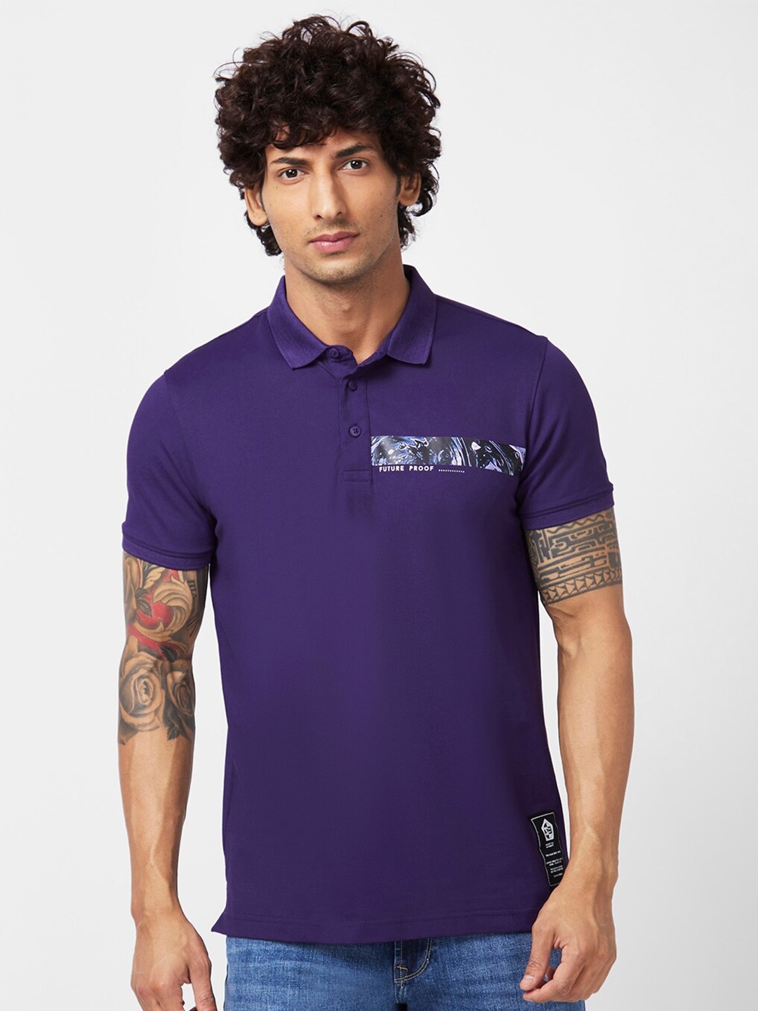 

SPYKAR Polo Collar Slim Fit Cotton T-Shirt, Purple