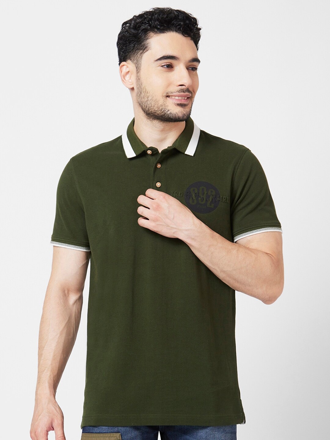 

SPYKAR Polo Collar Slim Fit Cotton T-Shirt, Green