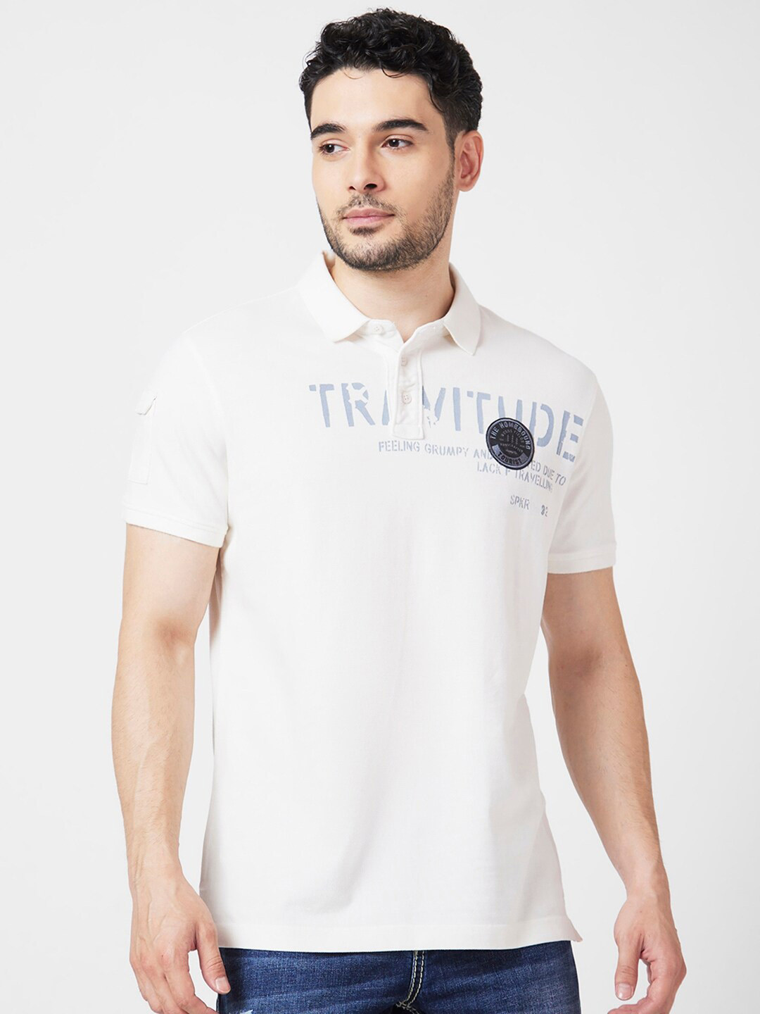 

SPYKAR Typography Printed Polo Collar Slim Fit Cotton T-Shirt, Grey
