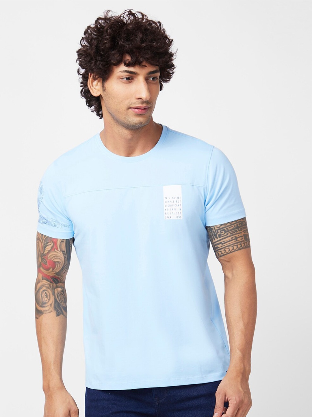 

SPYKAR Round Neck Slim Fit Cotton T-shirt, Blue