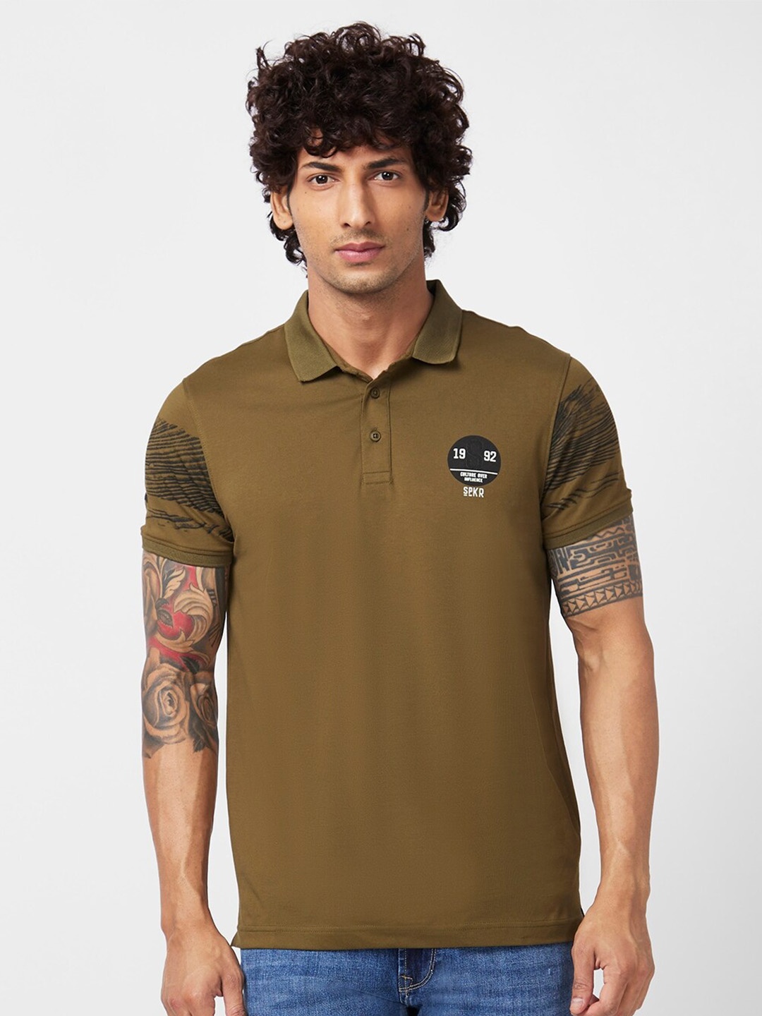 

SPYKAR Polo Collar Slim Fit Cotton T-Shirt, Green