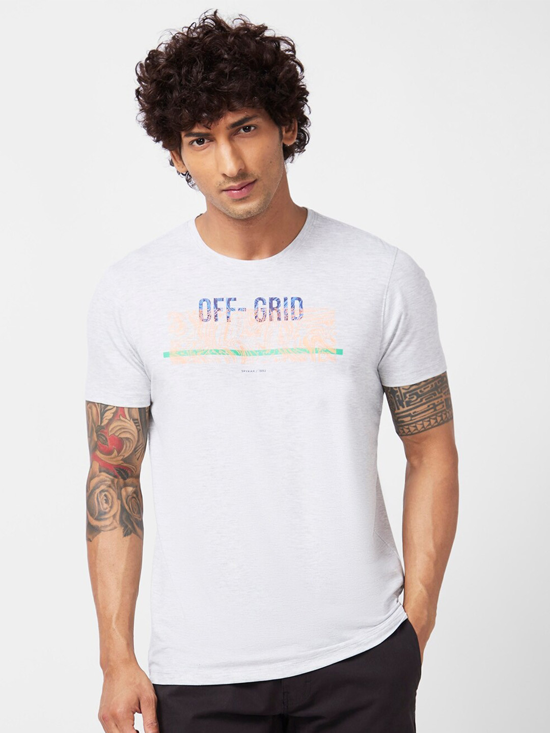 

SPYKAR Typography Printed Slim Fit Cotton T-Shirt, White