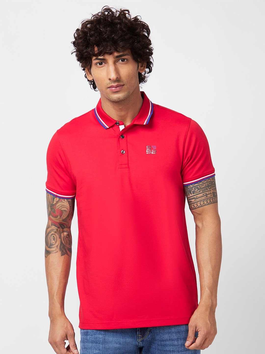 

SPYKAR Polo Collar Slim Fit Cotton T-Shirt, Red