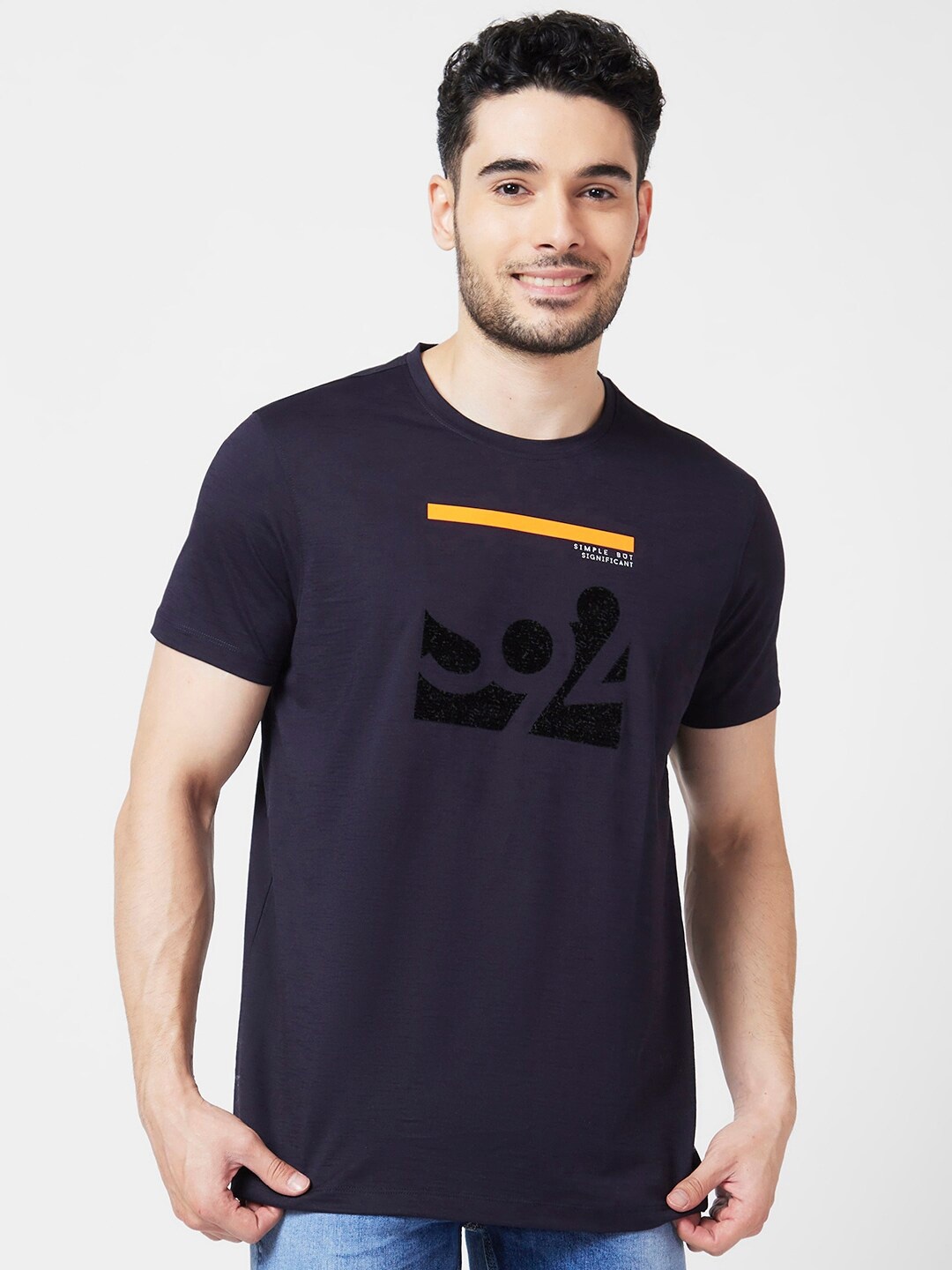 

SPYKAR Graphic Printed Slim Fit Cotton T-Shirt, Blue