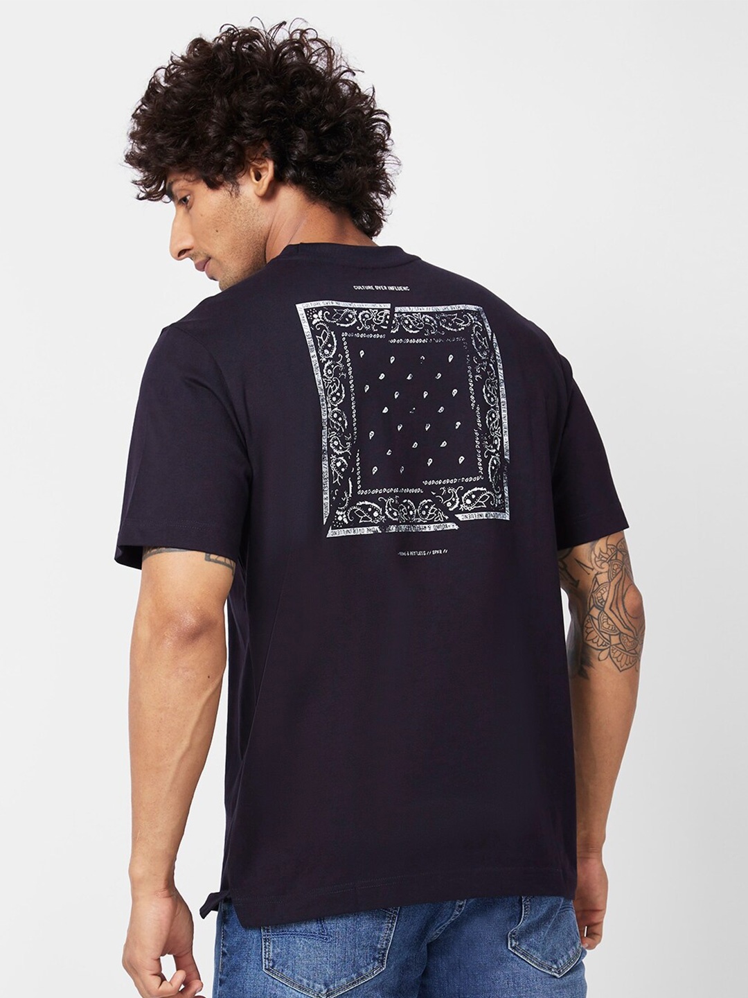 

SPYKAR Graphic Printed Relaxed Fit Cotton T-Shirt, Blue