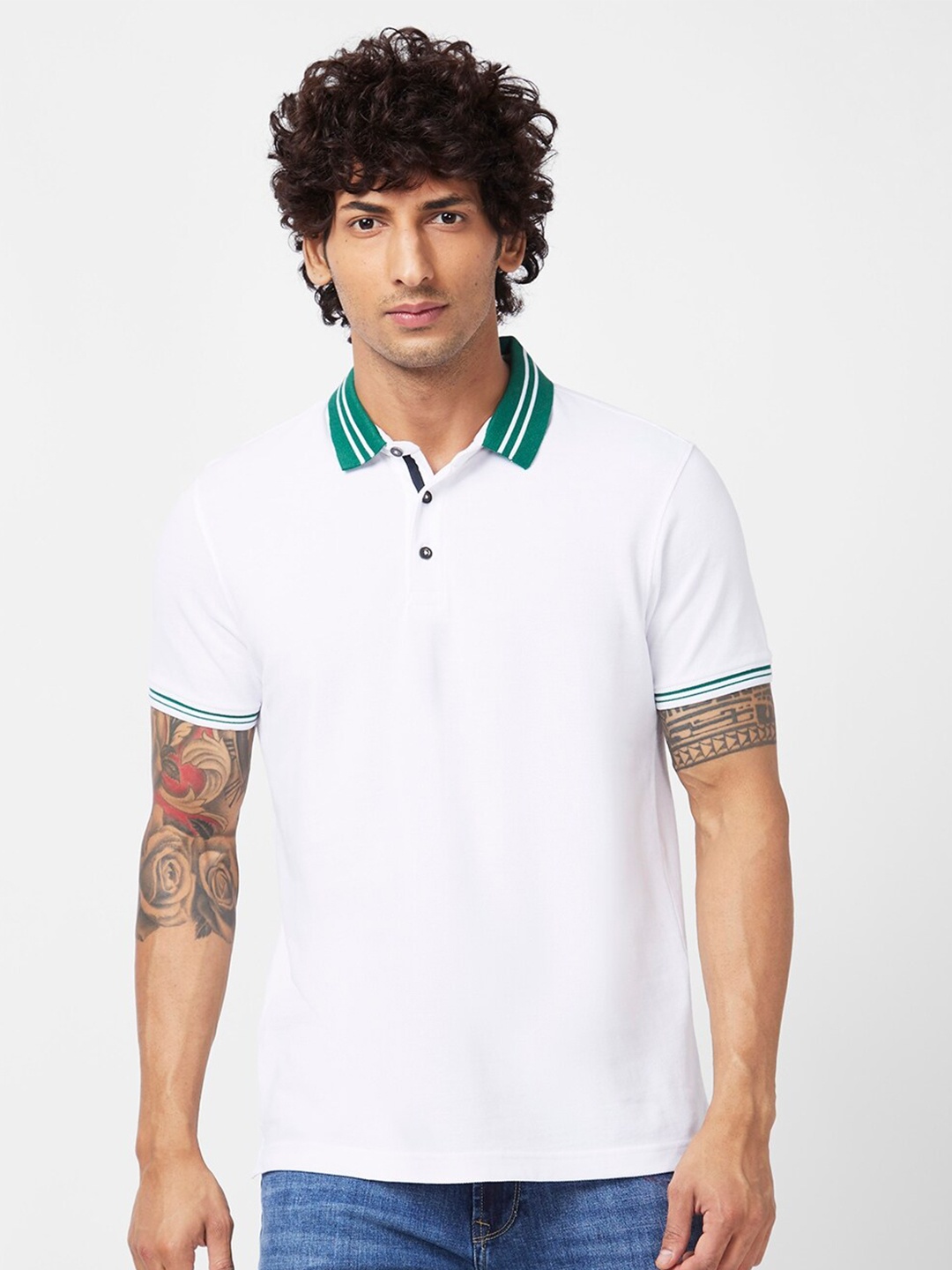 

SPYKAR Polo Collar Slim Fit Cotton T-Shirt, White