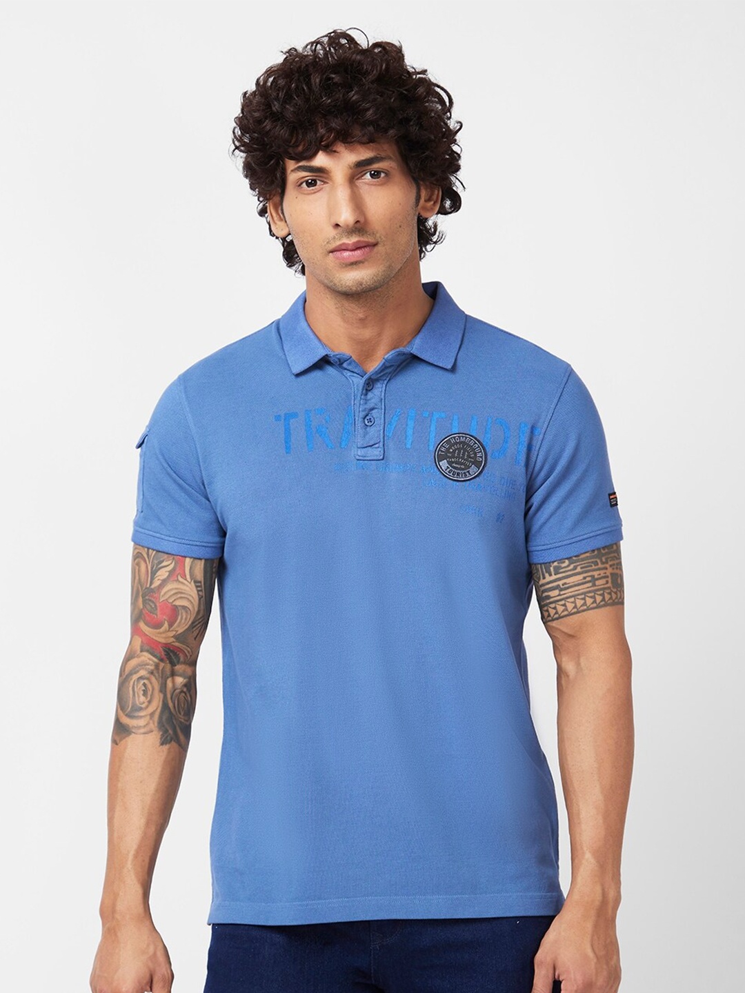 

SPYKAR Polo Collar Slim Fit Cotton T-Shirt, Blue