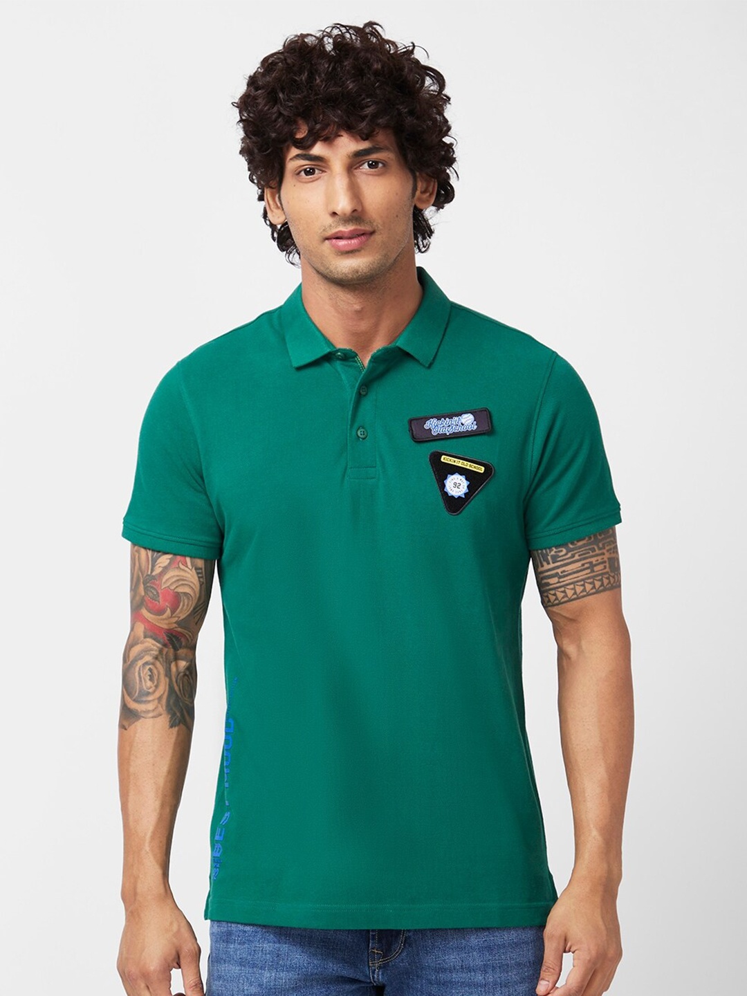 SPYKAR Polo Collar Slim Fit Cotton T-Shirt, Green