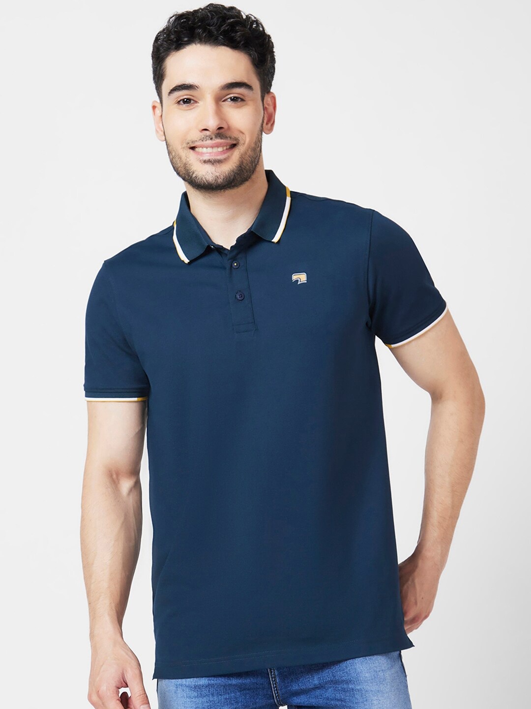 

SPYKAR Polo Collar Slim Fit Indigo Cotton Casual T-Shirt, Navy blue