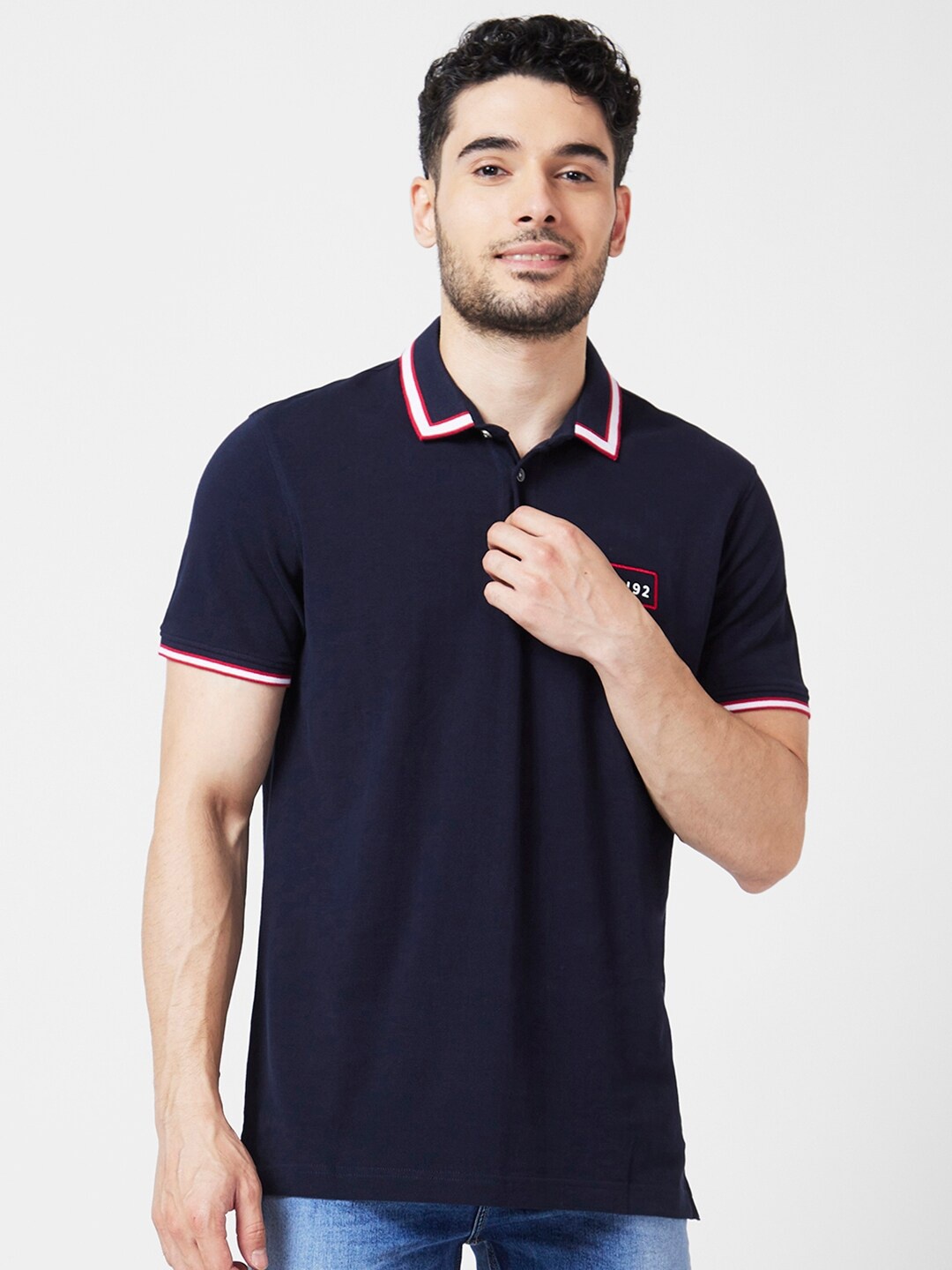 

SPYKAR Polo Collar Slim Fit Indigo Cotton Casual T-Shirt, Navy blue