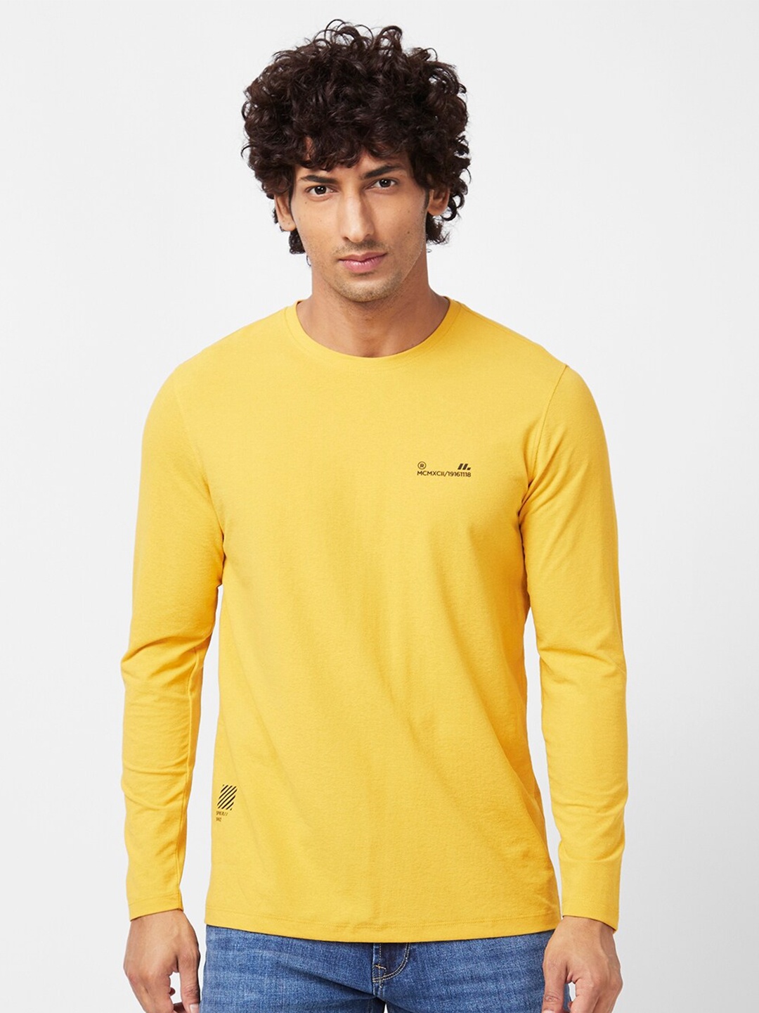 

SPYKAR Round Neck Slim Fit Cotton Casual T-Shirt, Yellow