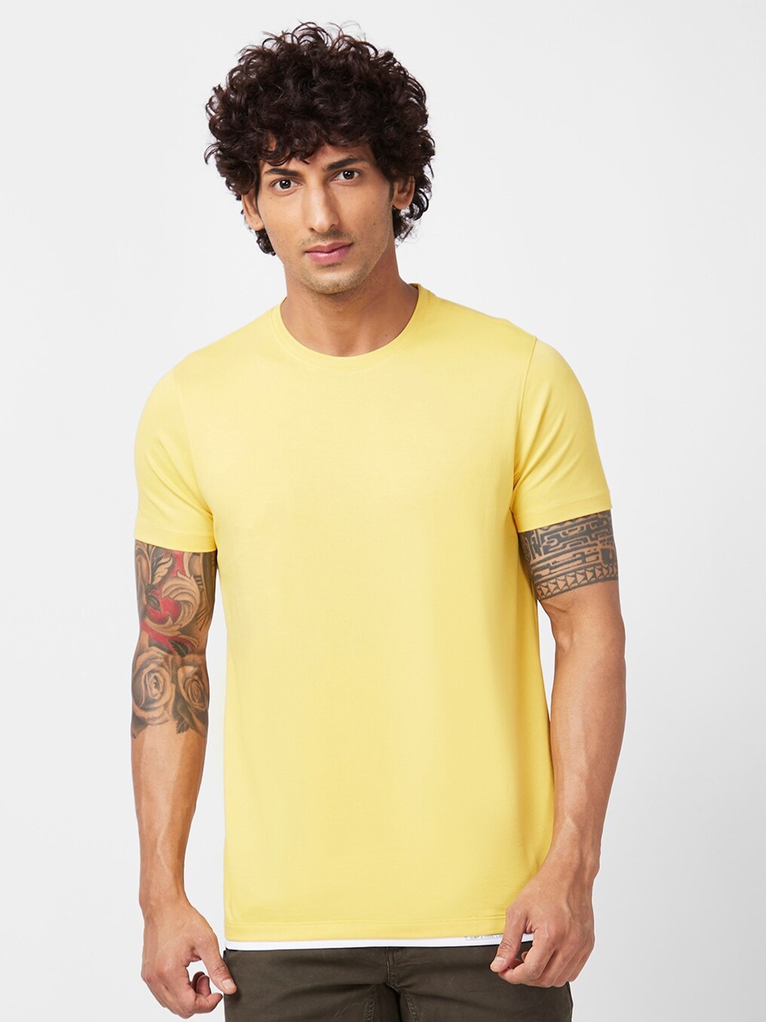 

SPYKAR Round Neck Slim Fit Cotton Casual T-Shirt, Yellow