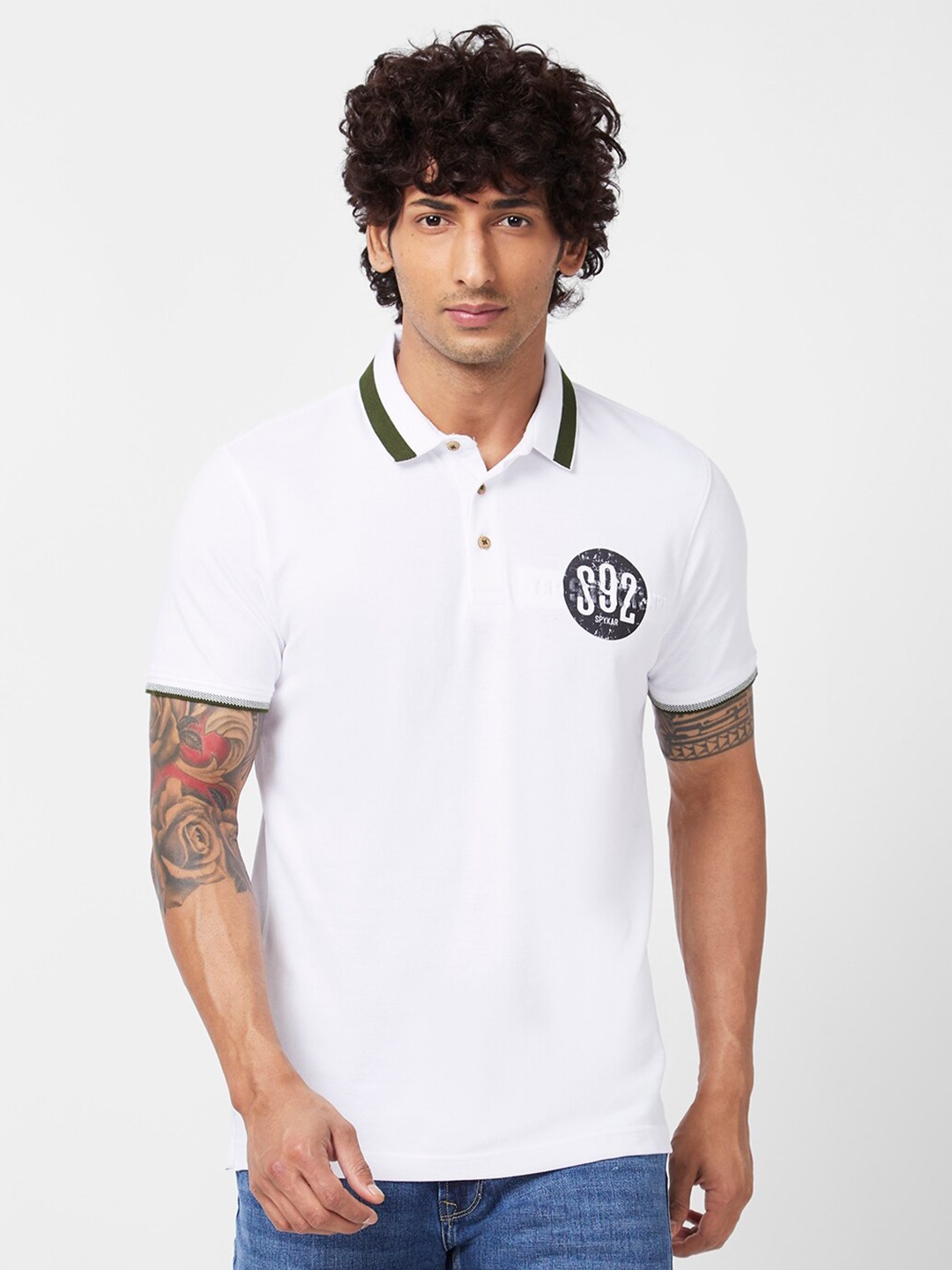 

SPYKAR Graphic Printed Polo Collar Slim Fit Cotton Casual T-Shirt, White