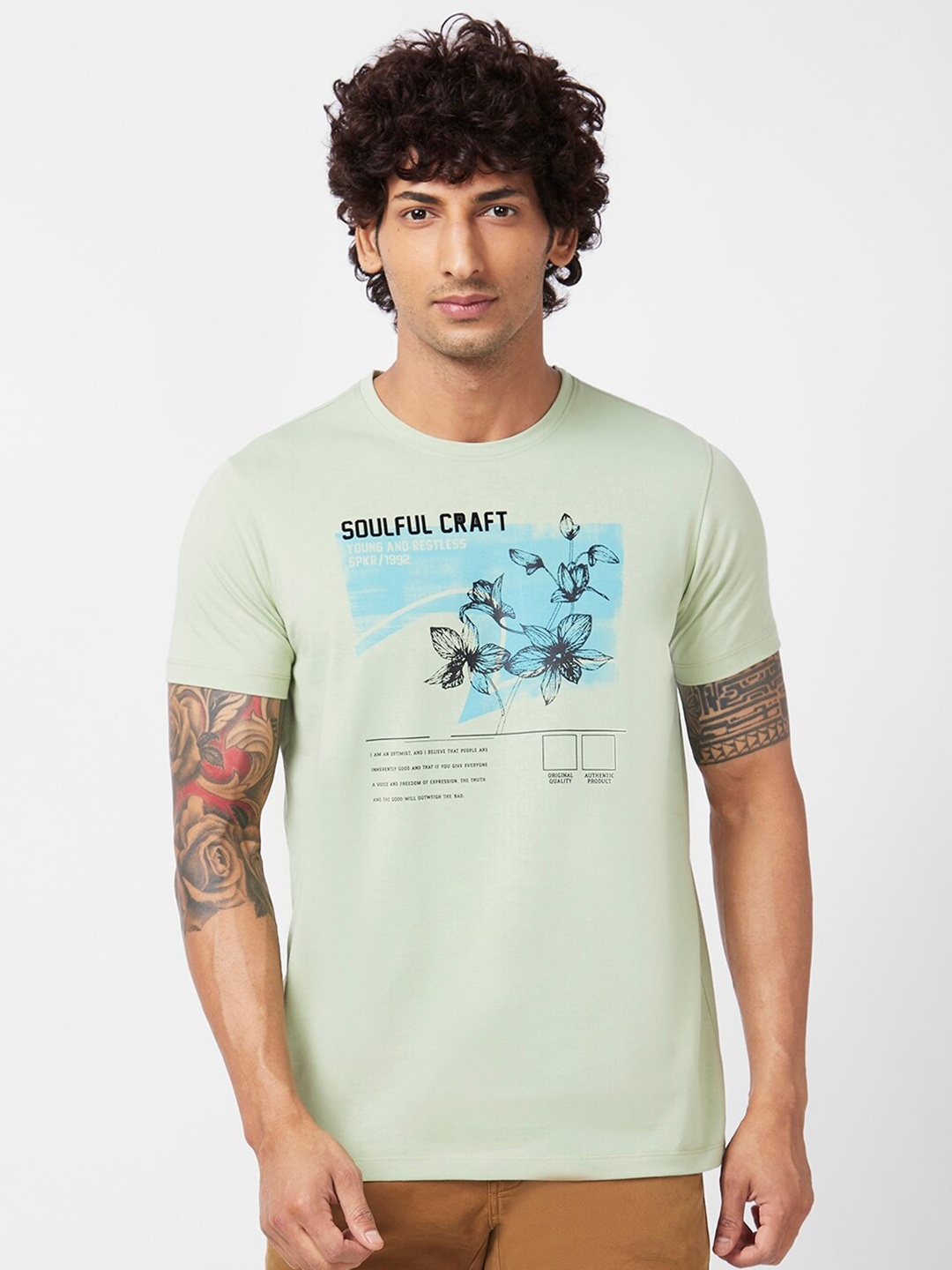 

SPYKAR Graphic Printed Round Neck Slim Fit Cotton Casual T-Shirt, Sea green