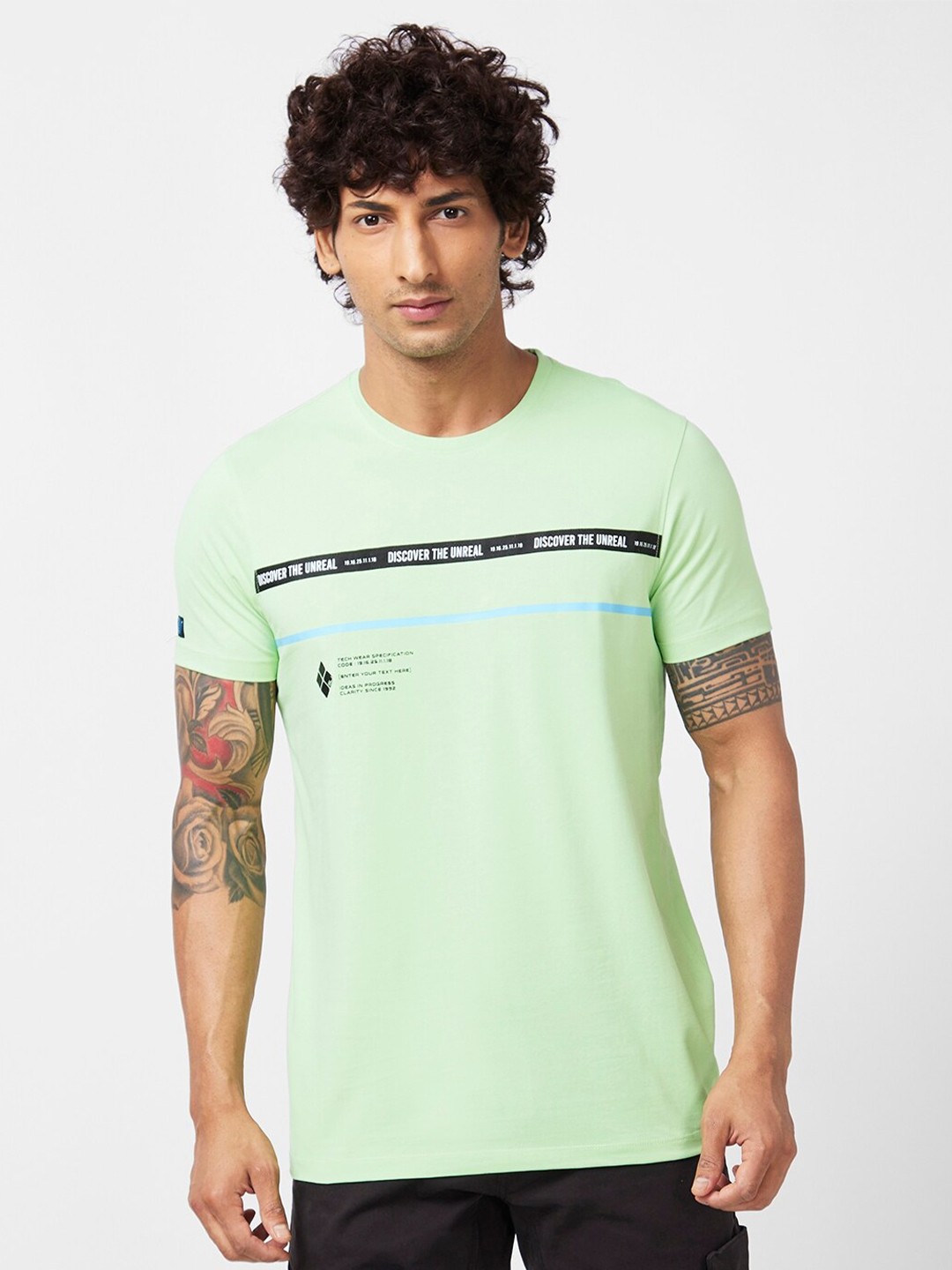 

SPYKAR Typography Printed Slim Fit Cotton Casual T-Shirt, Sea green