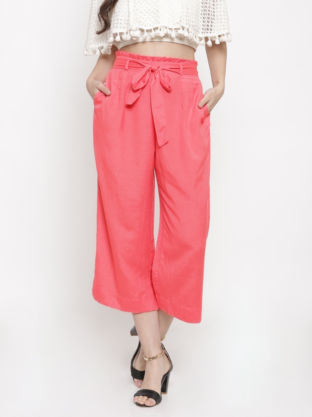 

Global Desi Women Pink Regular Fit Solid Culottes