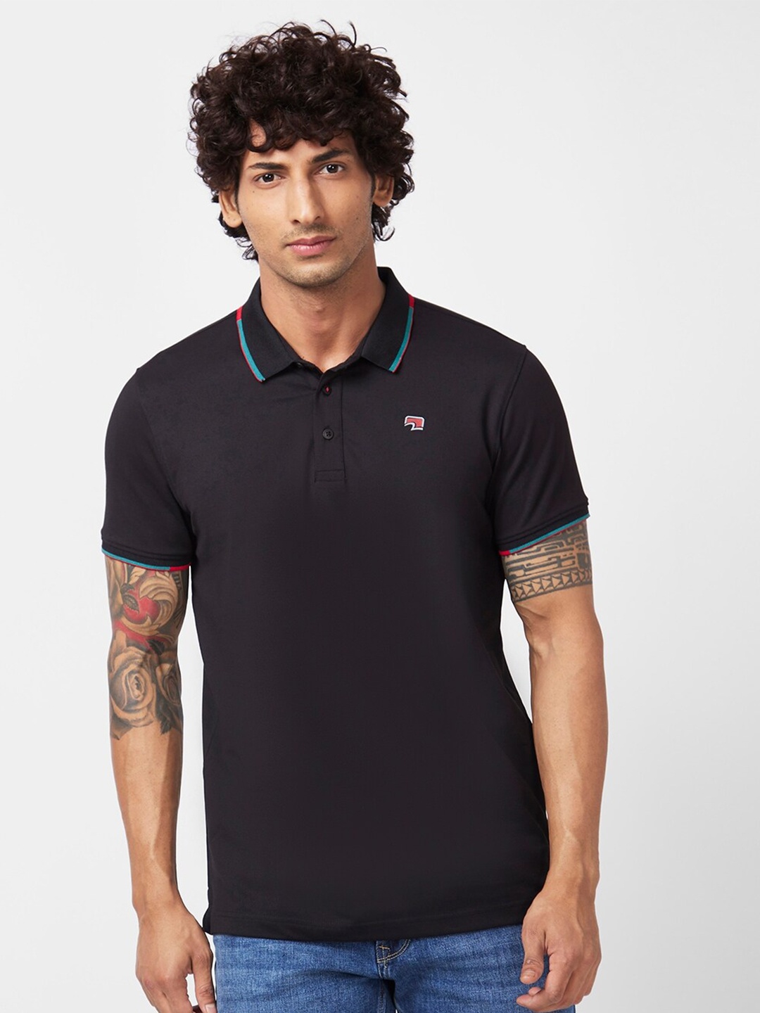

SPYKAR Polo Collar Slim Fit Cotton Casual T-Shirt, Black