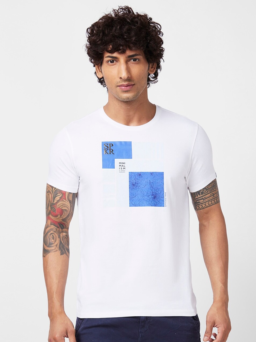 

SPYKAR Graphic Printed Slim Fit Cotton Casual T-Shirt, White