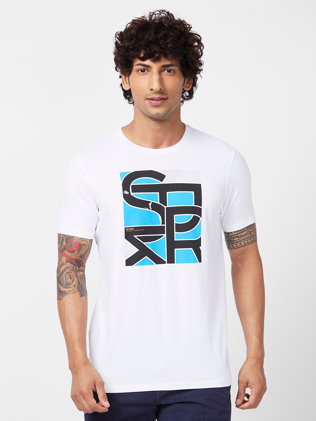 

SPYKAR Typography Printed Slim Fit Cotton Casual T-Shirt, White
