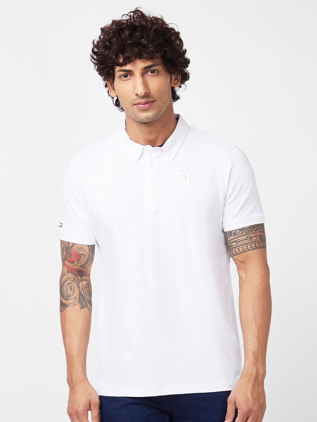 

SPYKAR Button Down Collar Slim Fit Cotton Casual T-shirt, White
