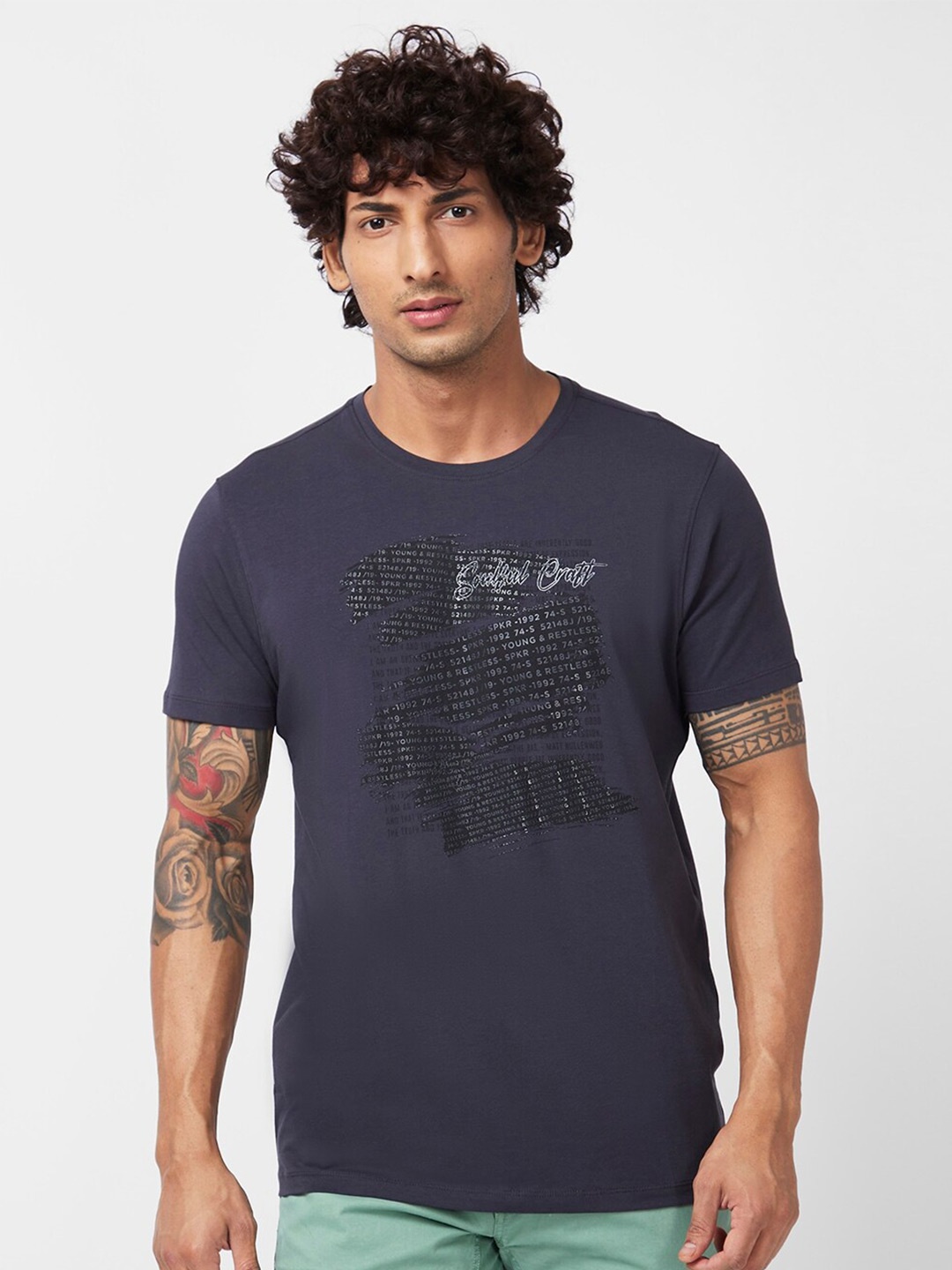 

SPYKAR Typography Printed Slim Fit Cotton Casual T-Shirt, Grey