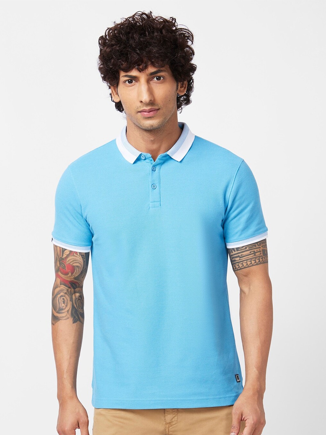 

SPYKAR Polo Collar Cotton Slim Fit T-shirt, Blue