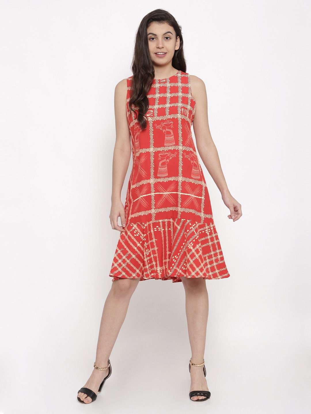 

Global Desi Women Red Printed A-Line Dress