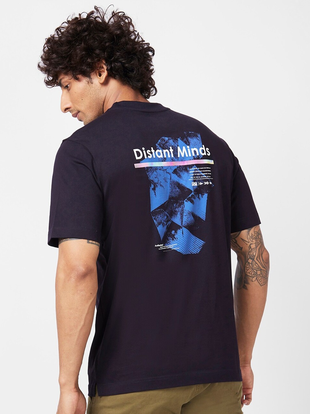 

SPYKAR Abstract Printed Round Neck Cotton Relaxed Fit T-shirt, Blue