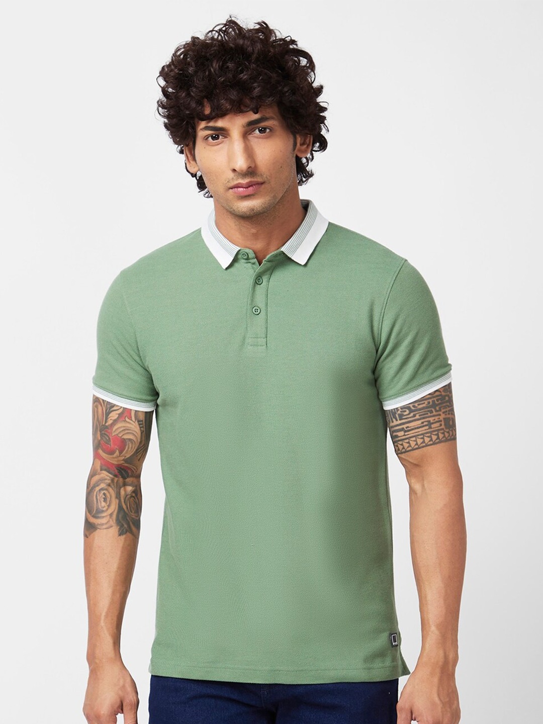 

SPYKAR Polo Collar Cotton Slim Fit T-shirt, Green