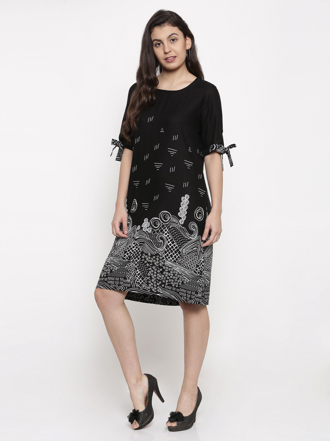 

Global Desi Women Black Printed A-Line Dress