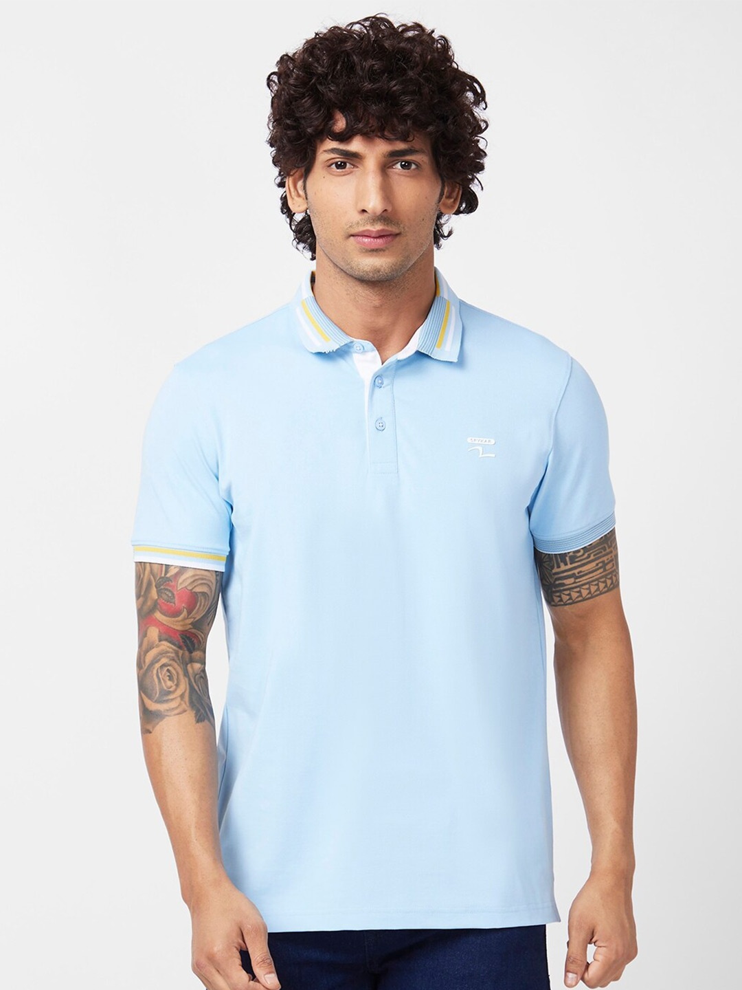 

SPYKAR Polo Collar Cotton Slim Fit T-shirt, Blue