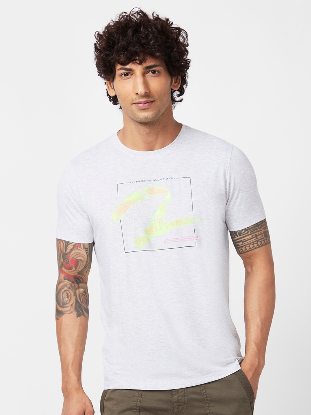 

SPYKAR Typography Printed Cotton Slim Fit T-shirt, Grey