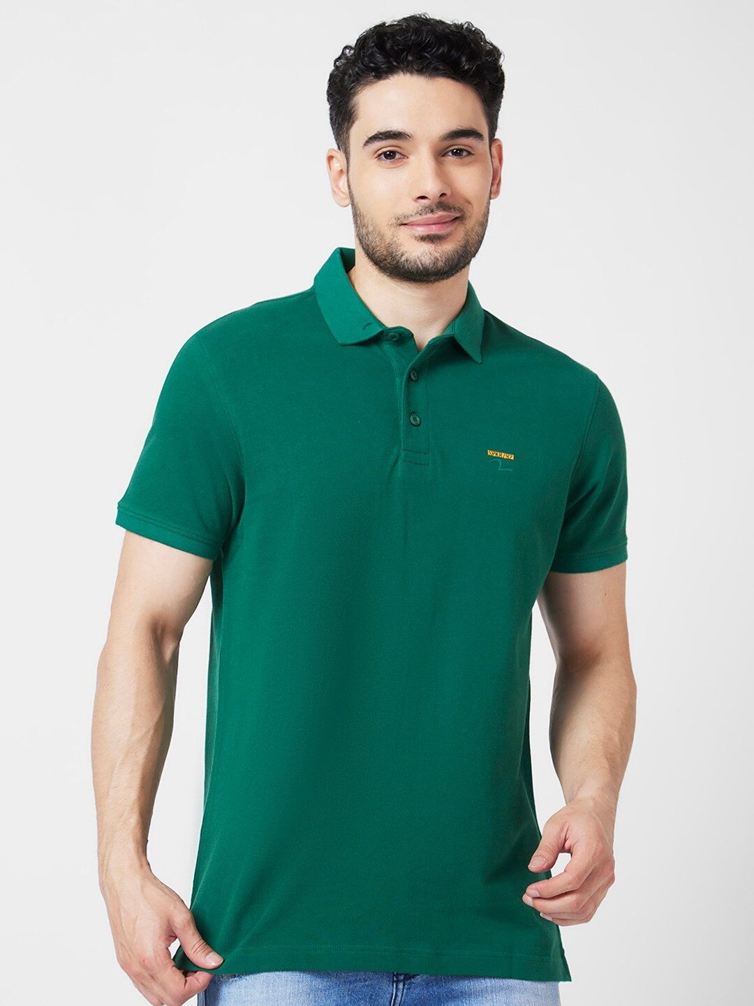 

SPYKAR Polo Collar Cotton T-Shirt, Green