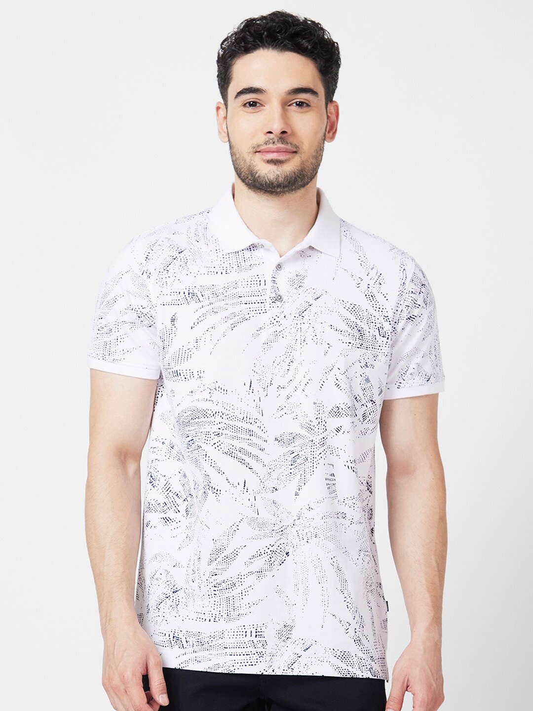 

SPYKAR Floral Printed Polo Collar Cotton T-Shirt, White