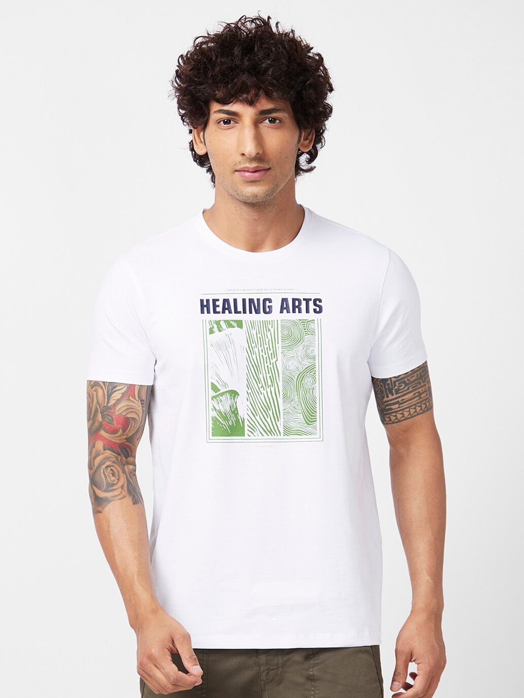 

SPYKAR Graphic Printed Slim Fit Cotton T-Shirt, White