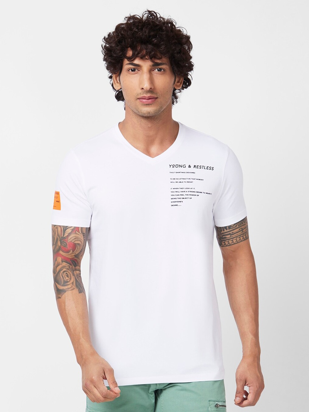 

SPYKAR Typography Printed Slim Fit Cotton T-Shirt, White