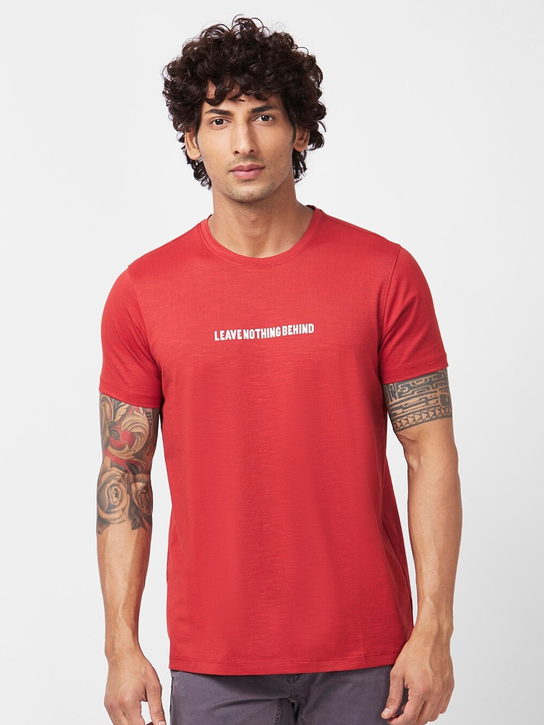 

SPYKAR Graphic Printed Slim Fit Cotton T-Shirt, Orange