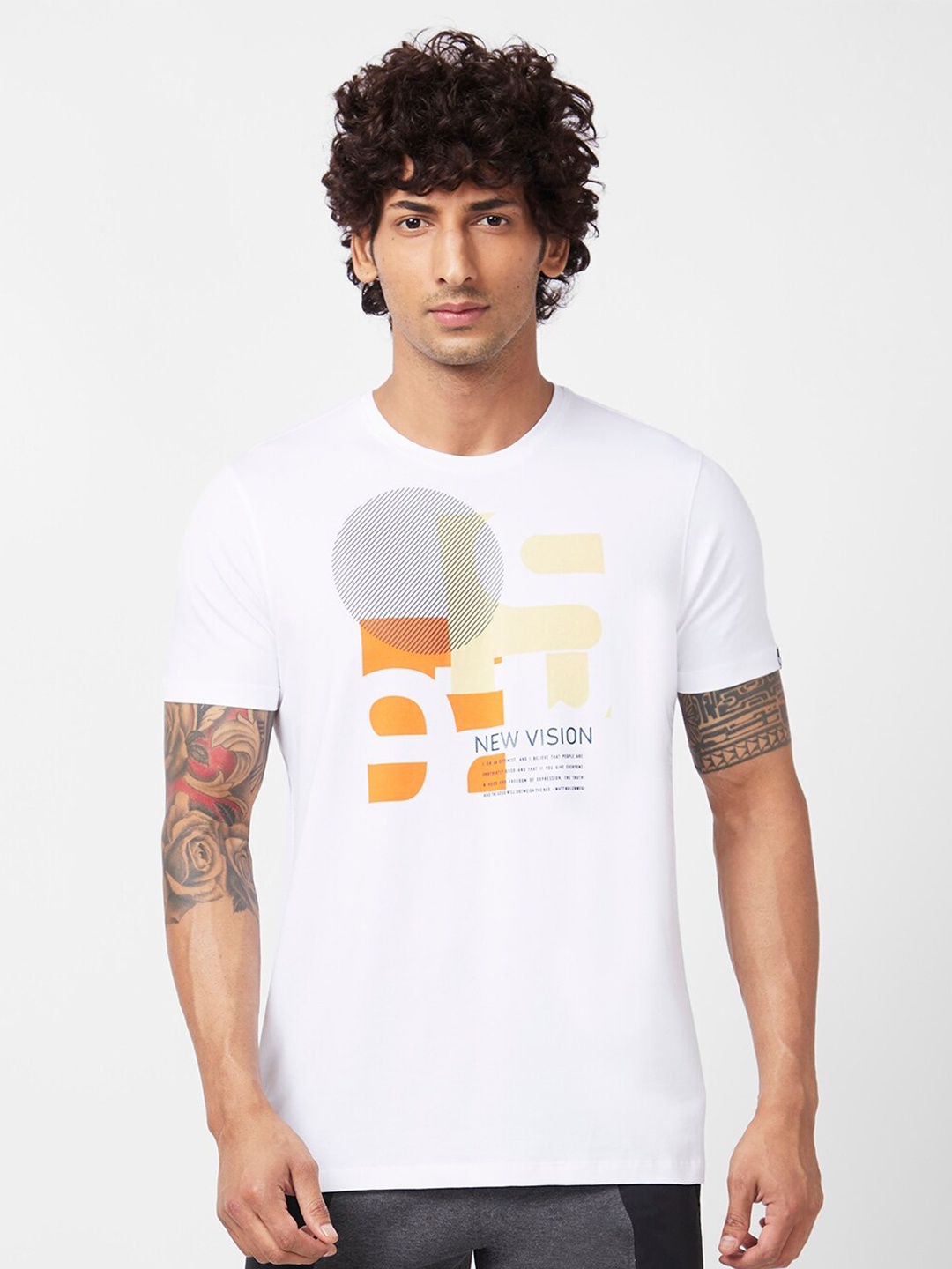 

SPYKAR Graphic Printed Cotton T-shirt, White
