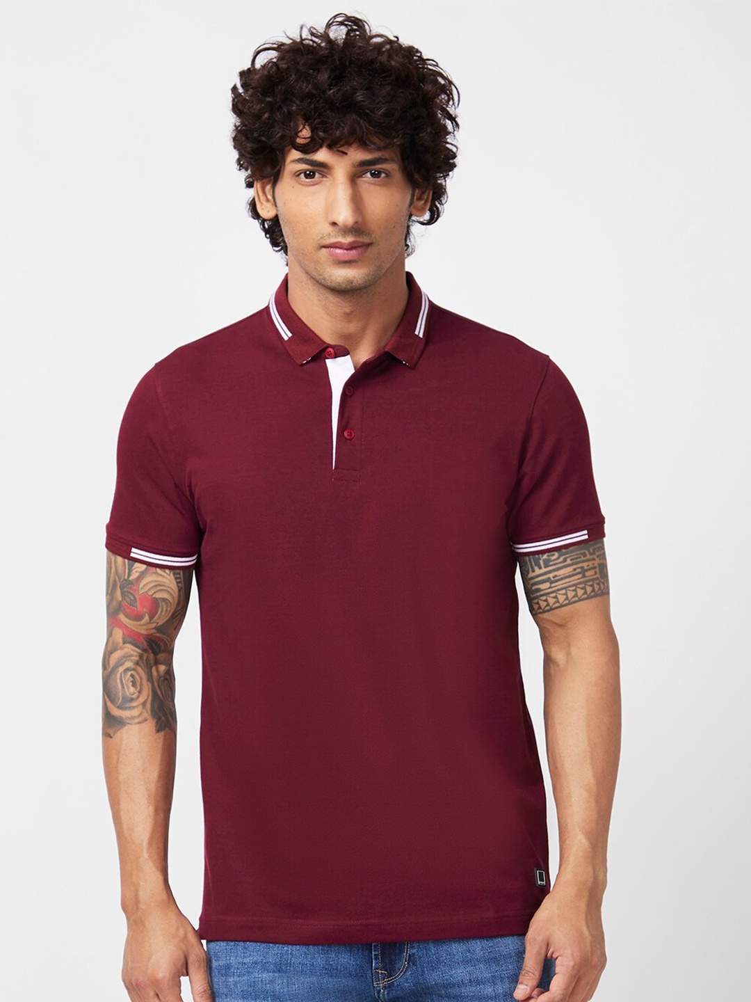

SPYKAR Polo Collar Slim Fit T-shirt, Maroon