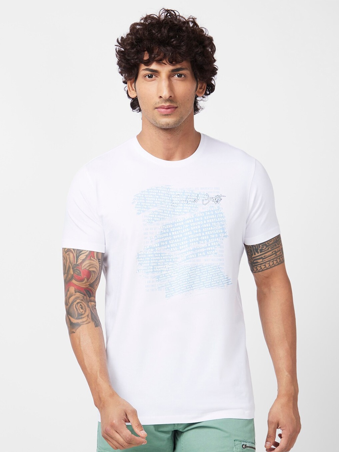 

SPYKAR Typography Printed Slim Fit T-shirt, White