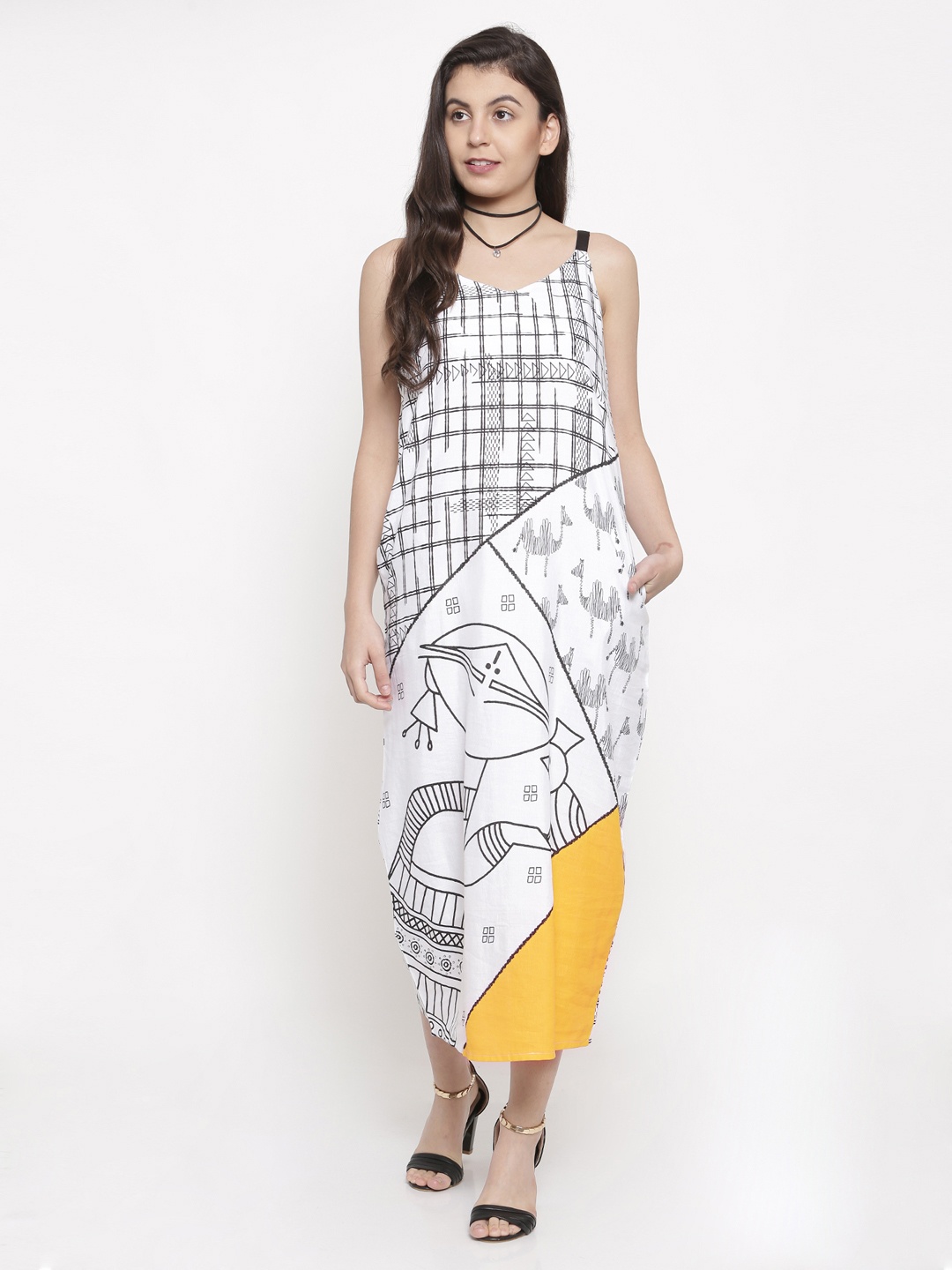 

Global Desi Women White Printed Maxi Dress