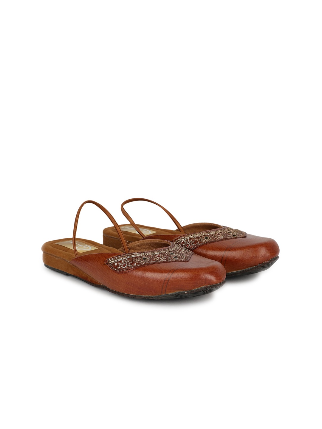 

The Desi Dulhan Ethnic Embroidered Mules With Backstrap, Brown